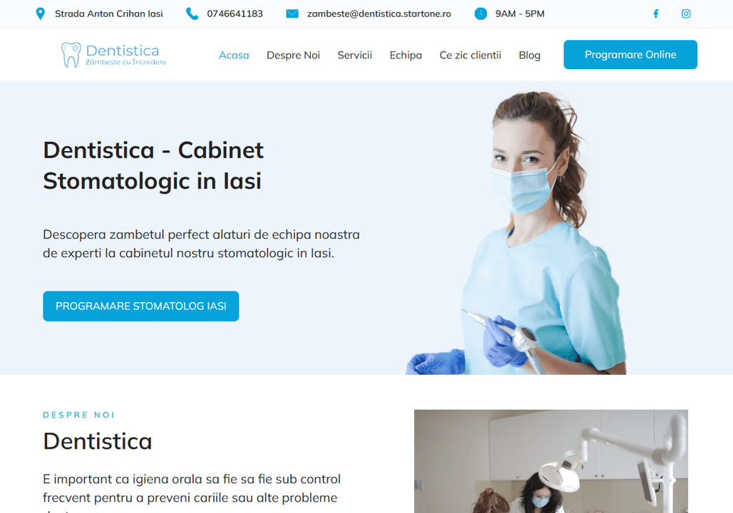 creare site stomatologie - imagine cu pagina principala a noului site